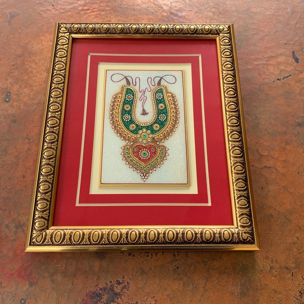 Vintage art Marble tile with traditional jewelry design from Rajasthan